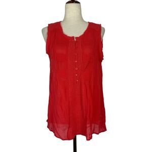 Lucky Brand Top Womens Small Red Coral Sleeveless Boho Crochet Summer Casual